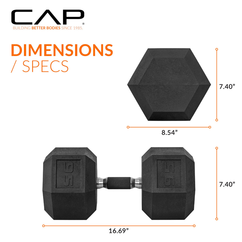 CAP Barbell 95 LB Rubber Coated Hex Dumbbell Hand Weight with Padded Grip - Pair | Comfort Grip