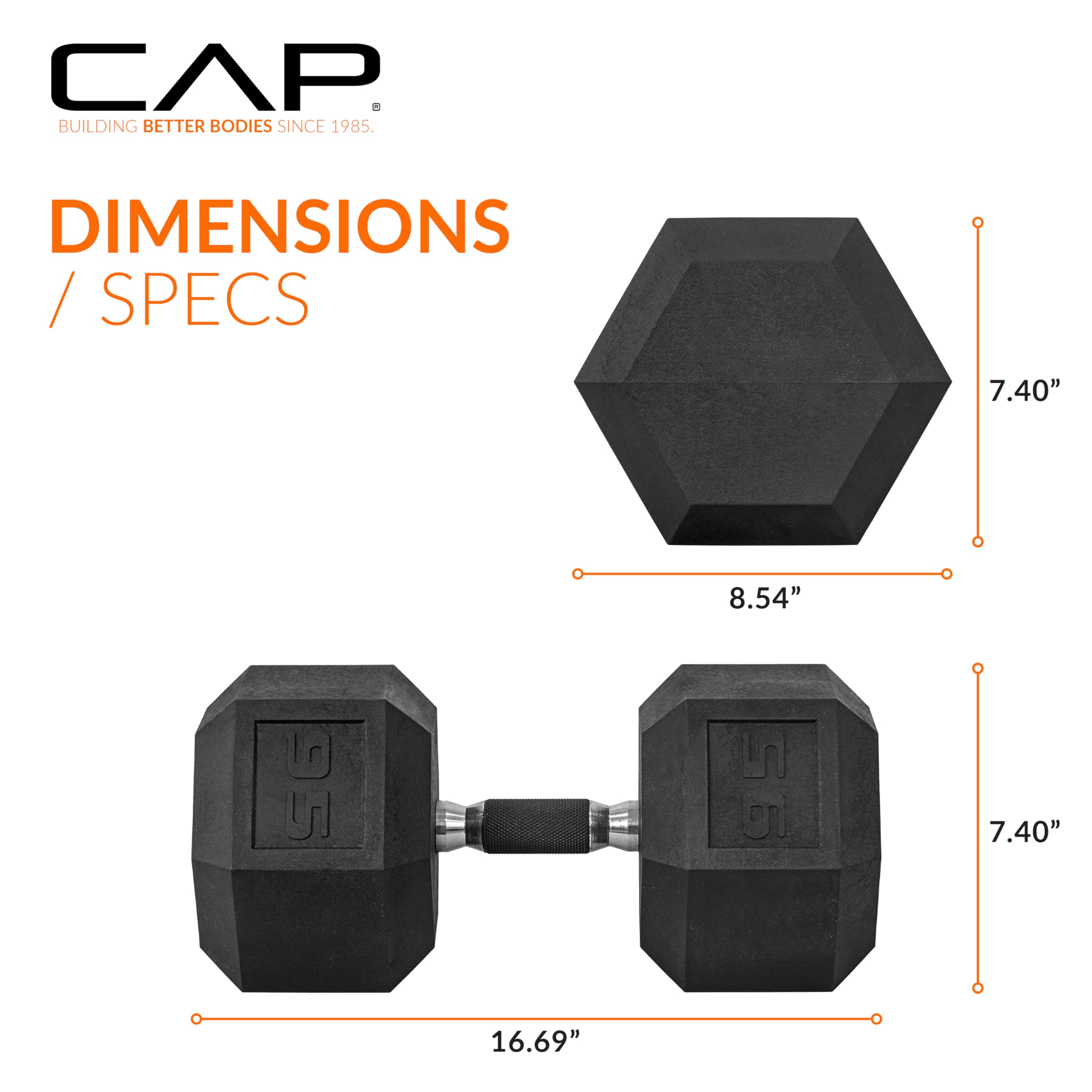CAP Barbell 95 LB Rubber Coated Hex Dumbbell Hand Weight with Padded Grip - Pair | Comfort Grip