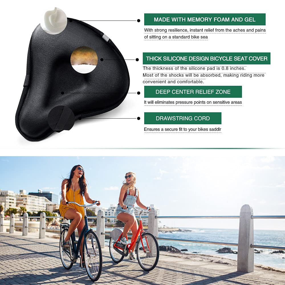 Anzome Bike Seat Cushion, Wide Gel Bike Seat Cover & Extra Soft Gel Bike Seat Cushion For Women Men Everyone, Fits Spin, Station