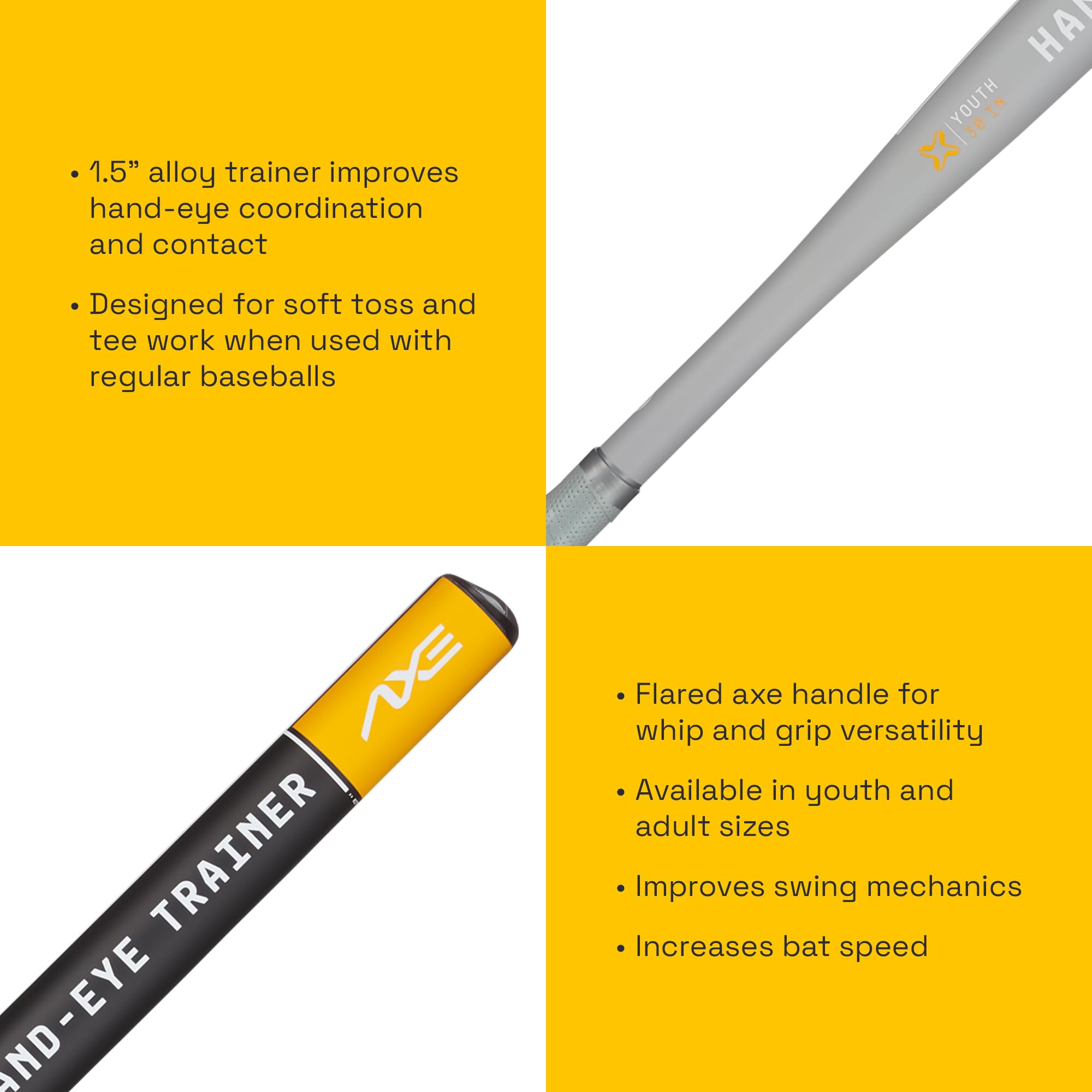 Axe | Hand-Eye Trainer | Skinny Barrel Baseball & Softball Bat | Pro Flared Handle (33'')