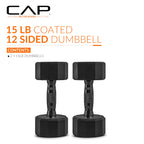 CAP Barbell 12-Sided Coated Dumbbell with Black Handle, Pair, 15 LB