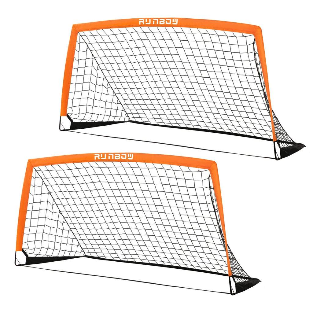 Runbow 6X4 Ft Portable Kids Soccer Goal For Backyard Practice Soccer Net With Carry Bag (6X4 Ft, Orange, 2 Pack)