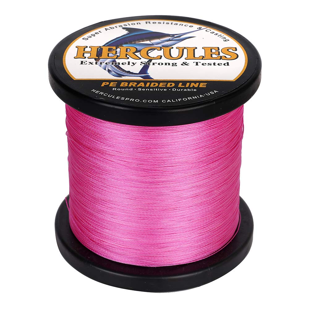 Hercules Braided Fishing Line 1500M 1640Yds 10Lbs-200Lbs Pe Superline 8 Strands (Pink 30Lb/13.6Kg 0.28Mm)