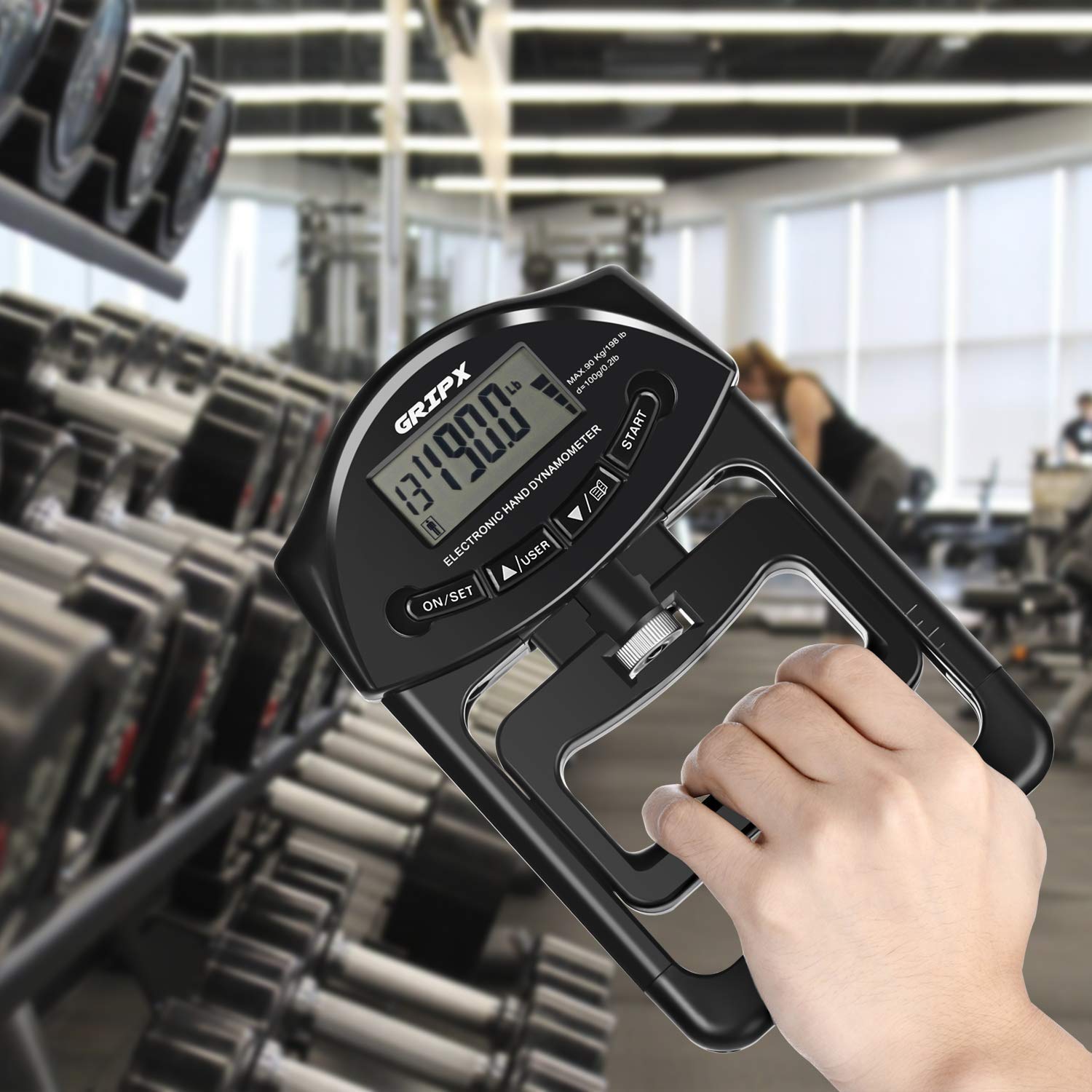 Gripx Digital Hand Dynamometer Grip Strength Measurement Meter Auto Capturing Electronic Hand Grip Power 198Lbs / 90Kgs, Black