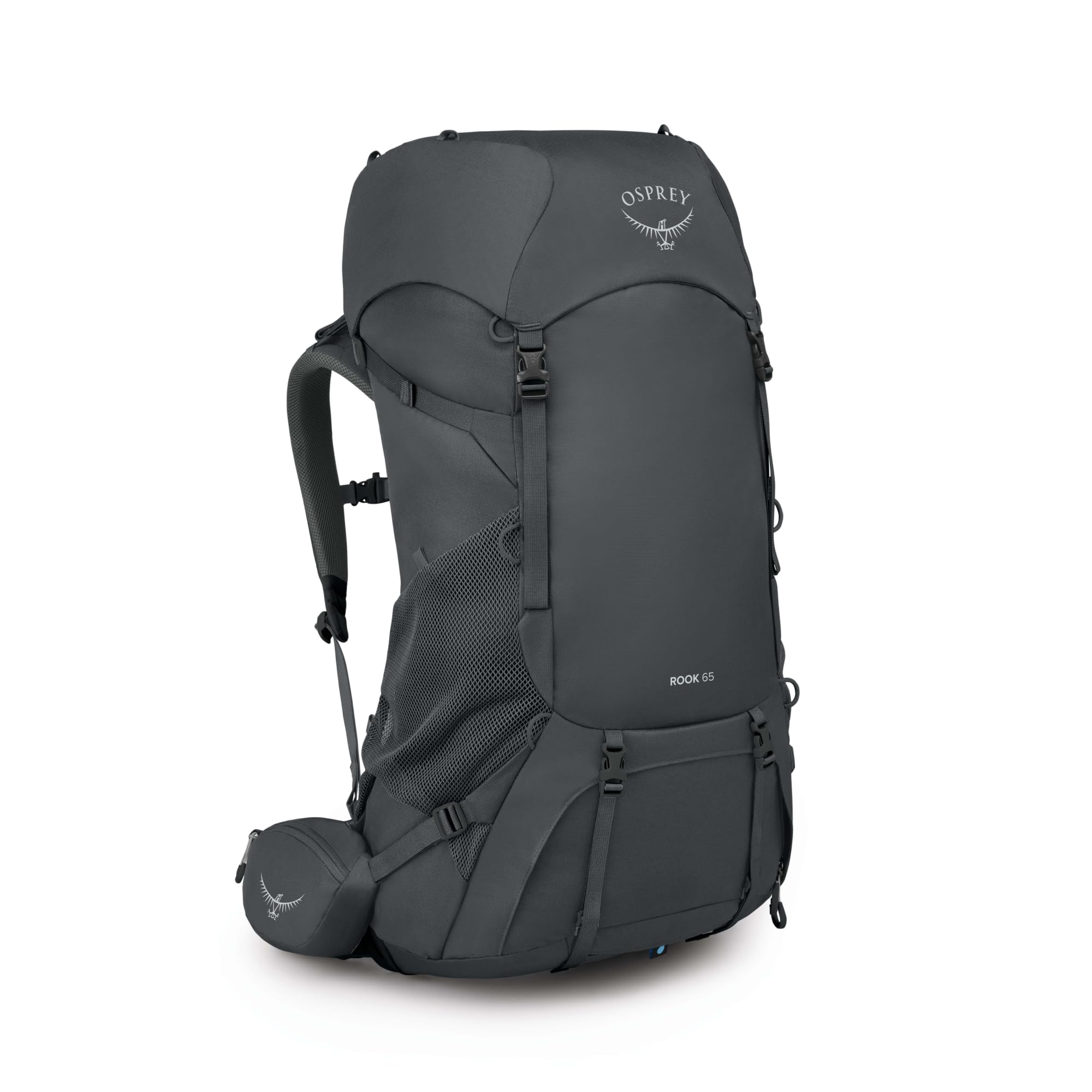 Osprey Rook 65L Mens Backpacking Backpack, Dark Charcoal/Silver Lining, Extended Fit