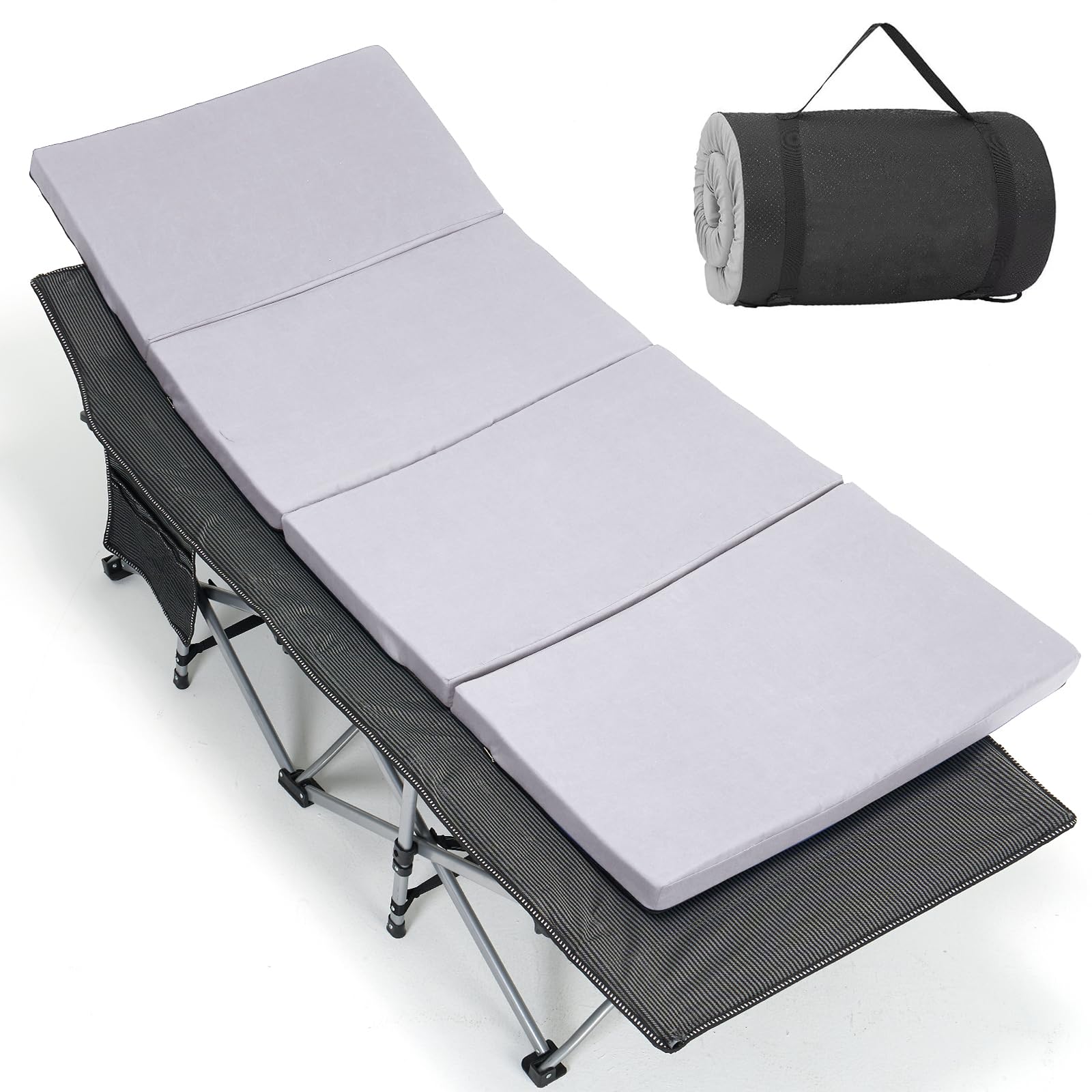LILYPELLE Folding Camping Cot with 2 in Thick Pad, Extra Wide Heavy Duty Sleeping Cots with Carry Bag, Double Layer Oxford Porta