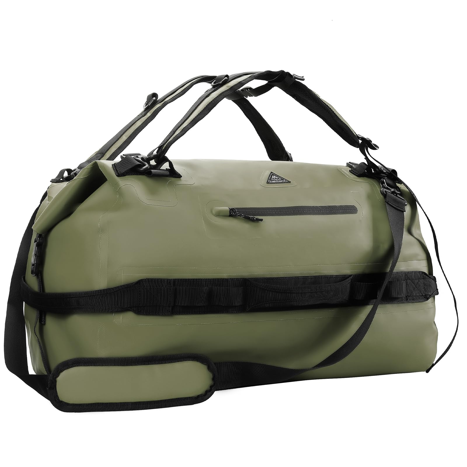 Haimont Waterproof Duffel Backpack, 60L Heavy Duty Camping Boating Rollup Dry Duffle Gear Bag for Men Women, Army Green