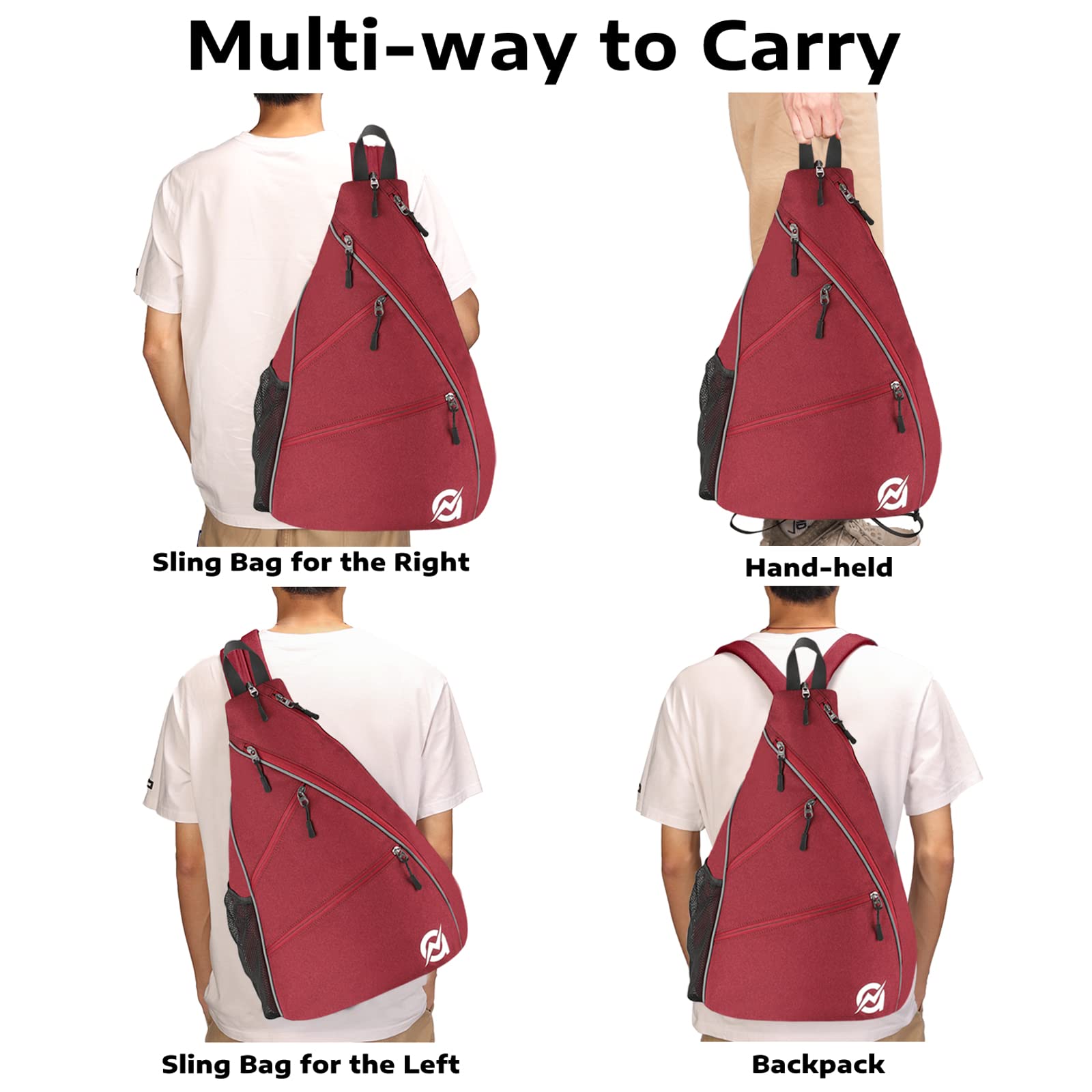 A11N Pickleball Bag, Reversible Crossbody Sling Bag/Backpack For Women Men, Burgundy