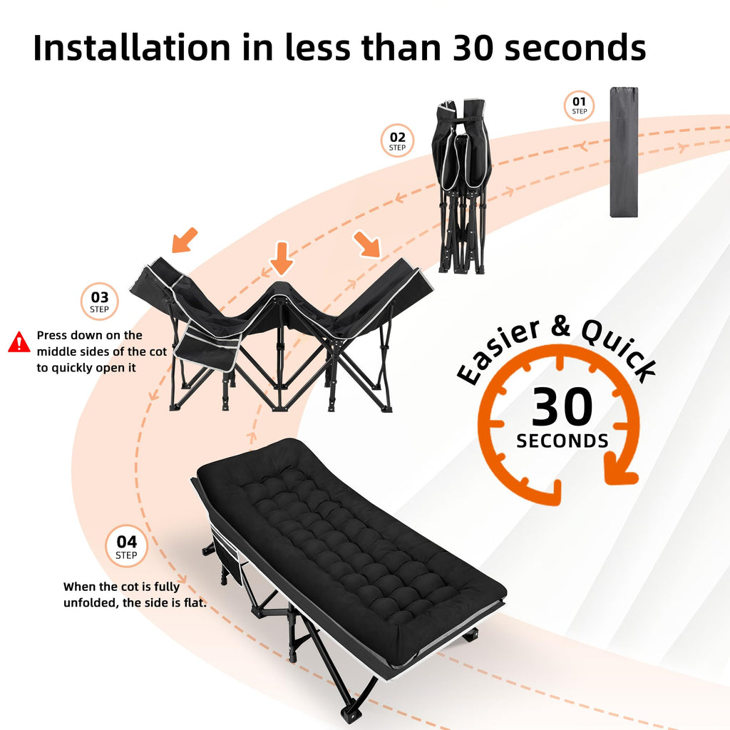 Fragess Portable Camping Cot, Sleeping Cots For Adults, 28 Extra Wide Heavy Duty Folding Cot Max Load 600Lbs With Thick Mattress
