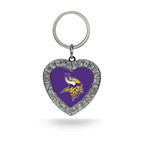 Rico Industries Nfl Minnesota Vikings Metal Rhinestone Heart Keychain , 1.38 X 3''