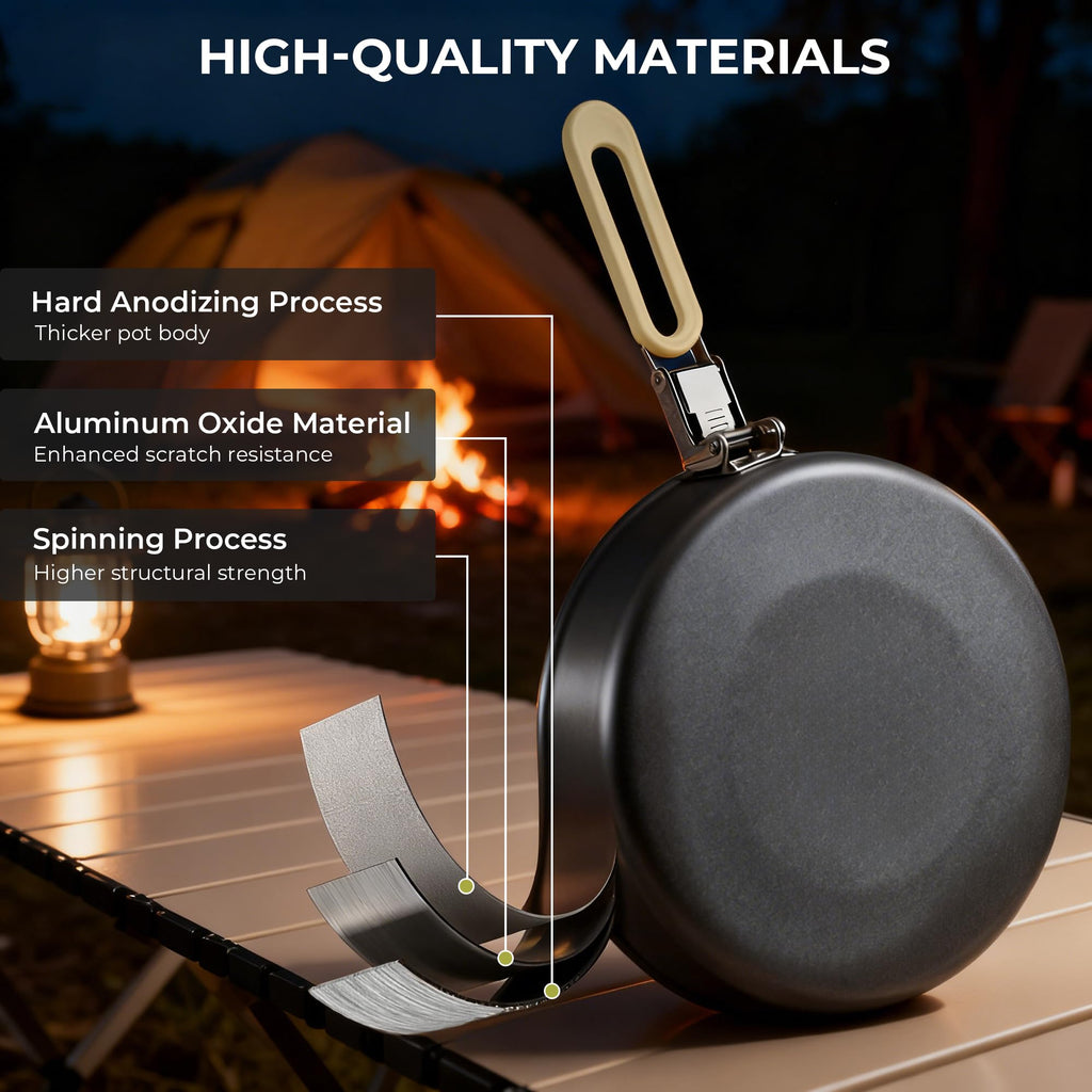 Alocs Portable Camping Cookware - Upgraded Handle, Non-Stick Camping Pan Set For Outdoor Kitchen, Picnic, Hiking And Fishing