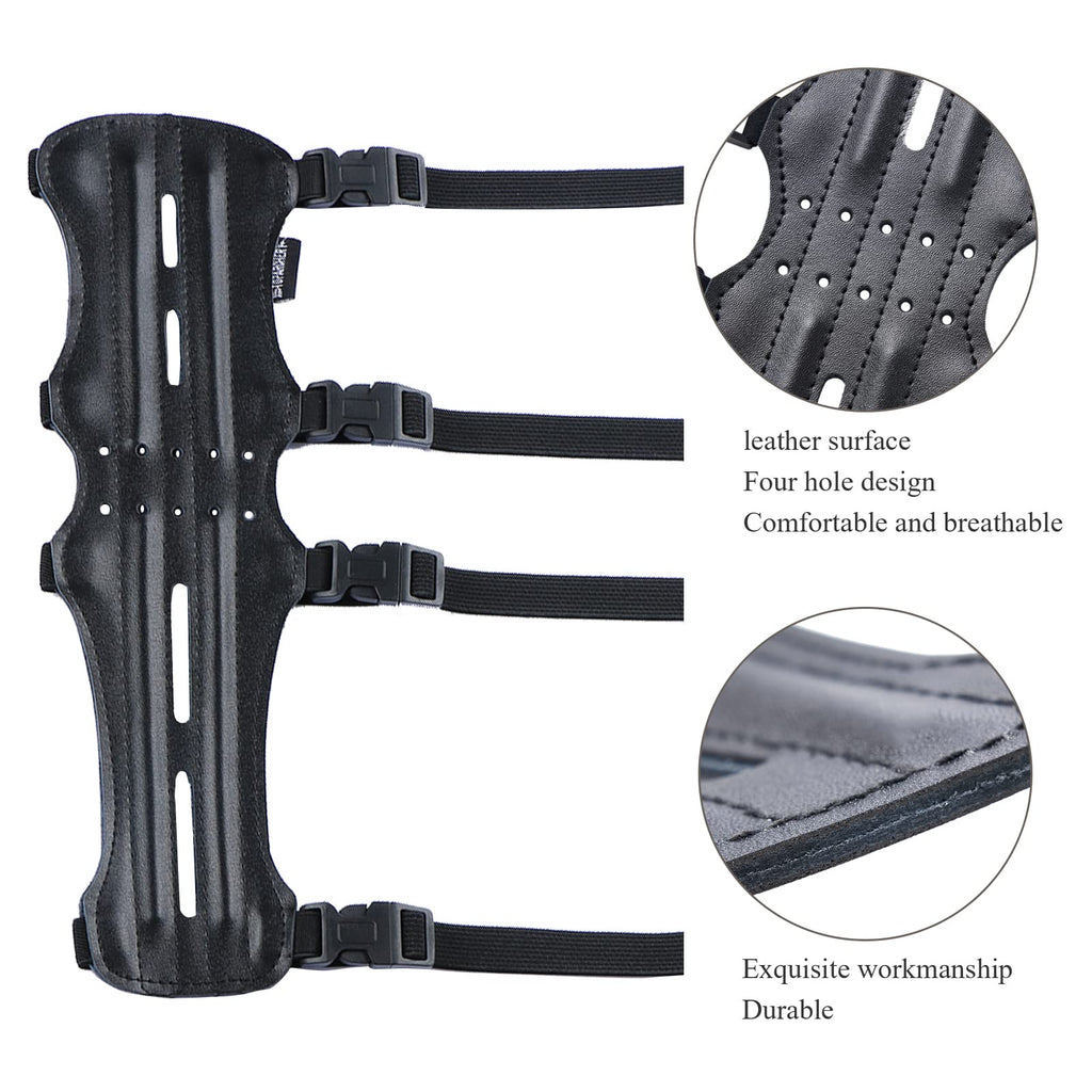 Toparchery 12'' Ultra Light Weight Leather Arm Guard Adjustable 4 Strap For Archery 1Pk