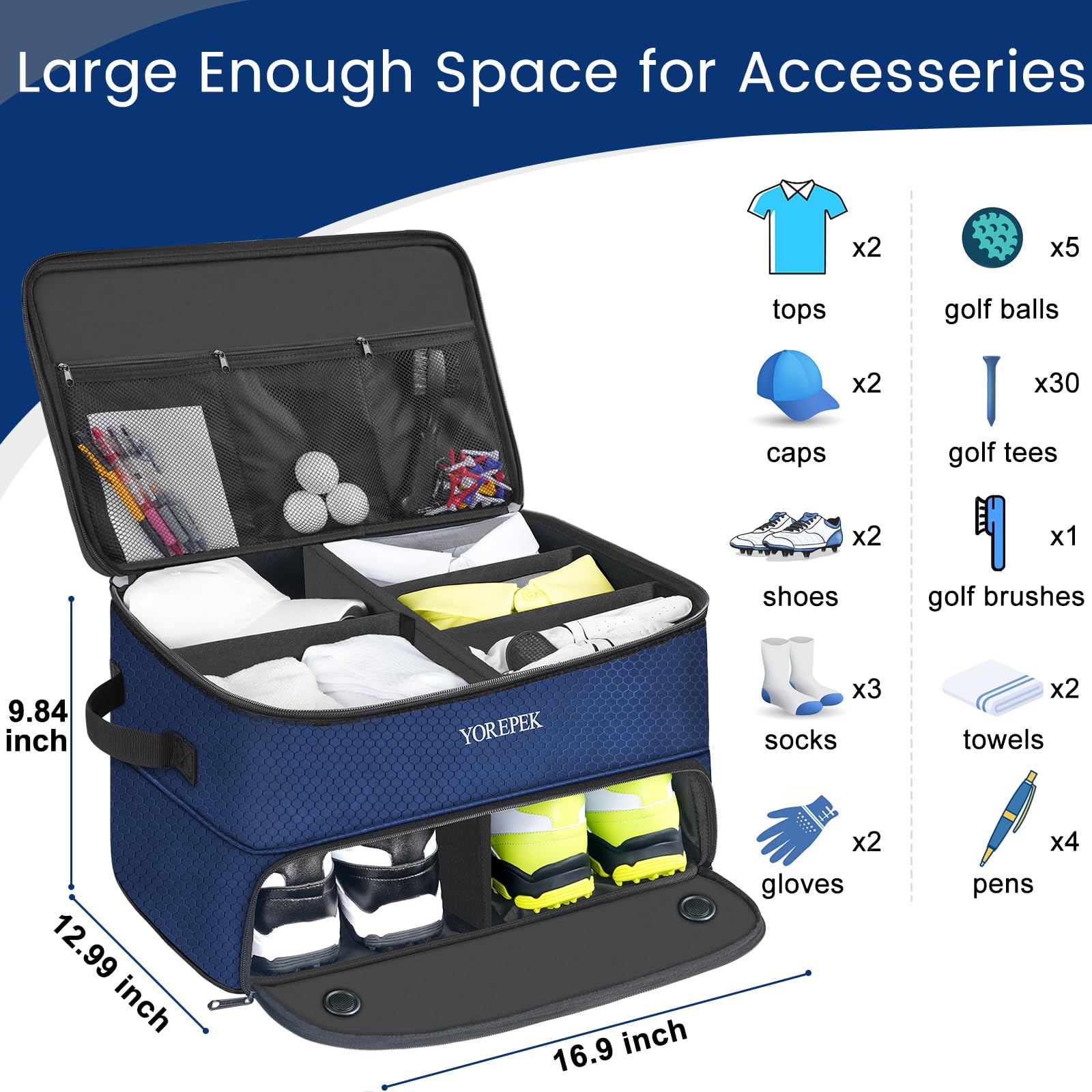 Yorepek 2 Layer Golf Supplies, Golf Trunk Organizer, Sturdy Golf Trunk Storage Storing All You Golf Gear In One, Golf Gear Locke