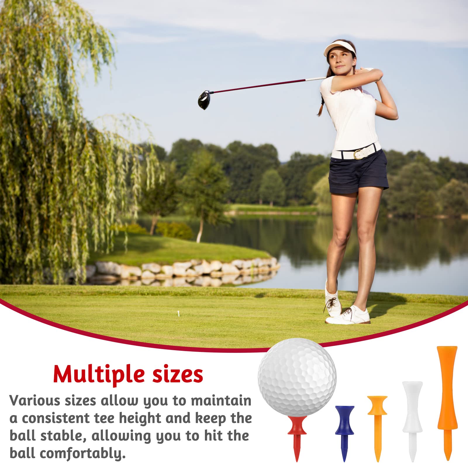 100Pcs Golf Tees Step Down, Plastic Castle Golf Tee, 5 Colors Each Of 20Pcs, Assorted Size 31/37/41/51/70Mm