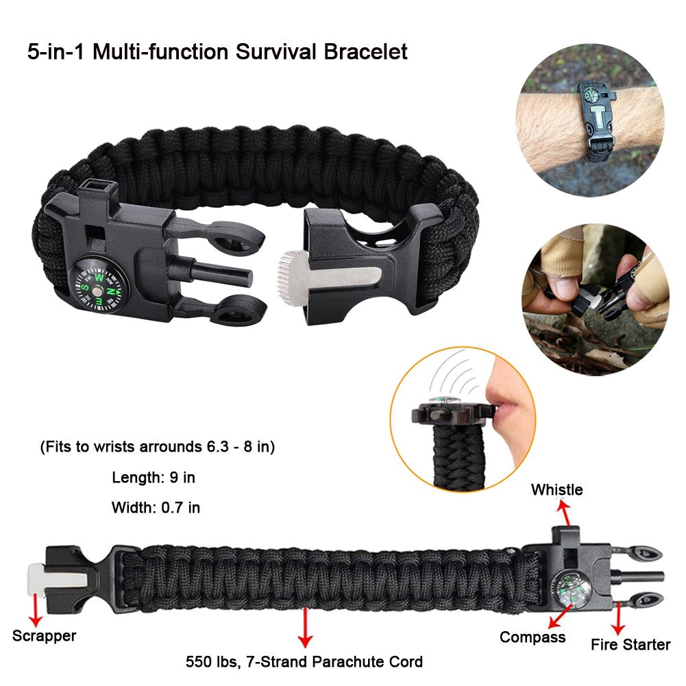 Xuanlan Emergency Survival Kit 13 In 1, Outdoor Survival Gear Tool With Survival Bracelet, Fire Starter, Whistle, Wood Cutter, W