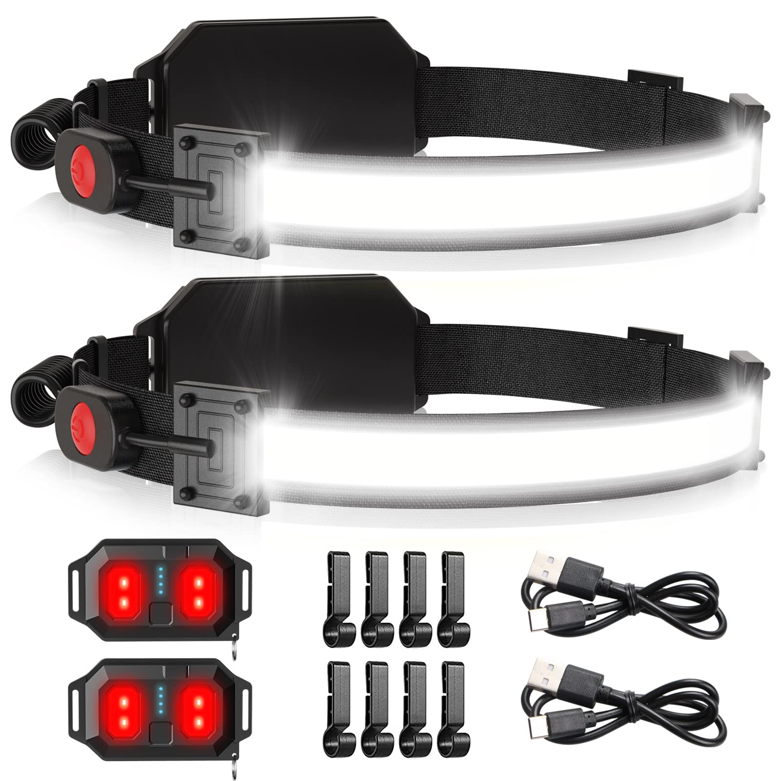 LED Headlamp USB Rechargeable 1000Lumen 230 Wide-Beam LED Headlight with Red Taillight, Super Bright Headband Light, Waterproof 