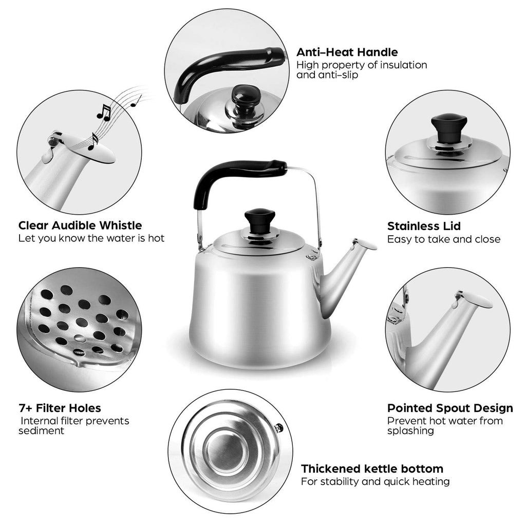 Odoland 4L Camping Kettle Set With 4 Cups, Durable Stainless Steel Camp Tea Coffee Water Pot With 4 Mugs For Hiking, Backpacking