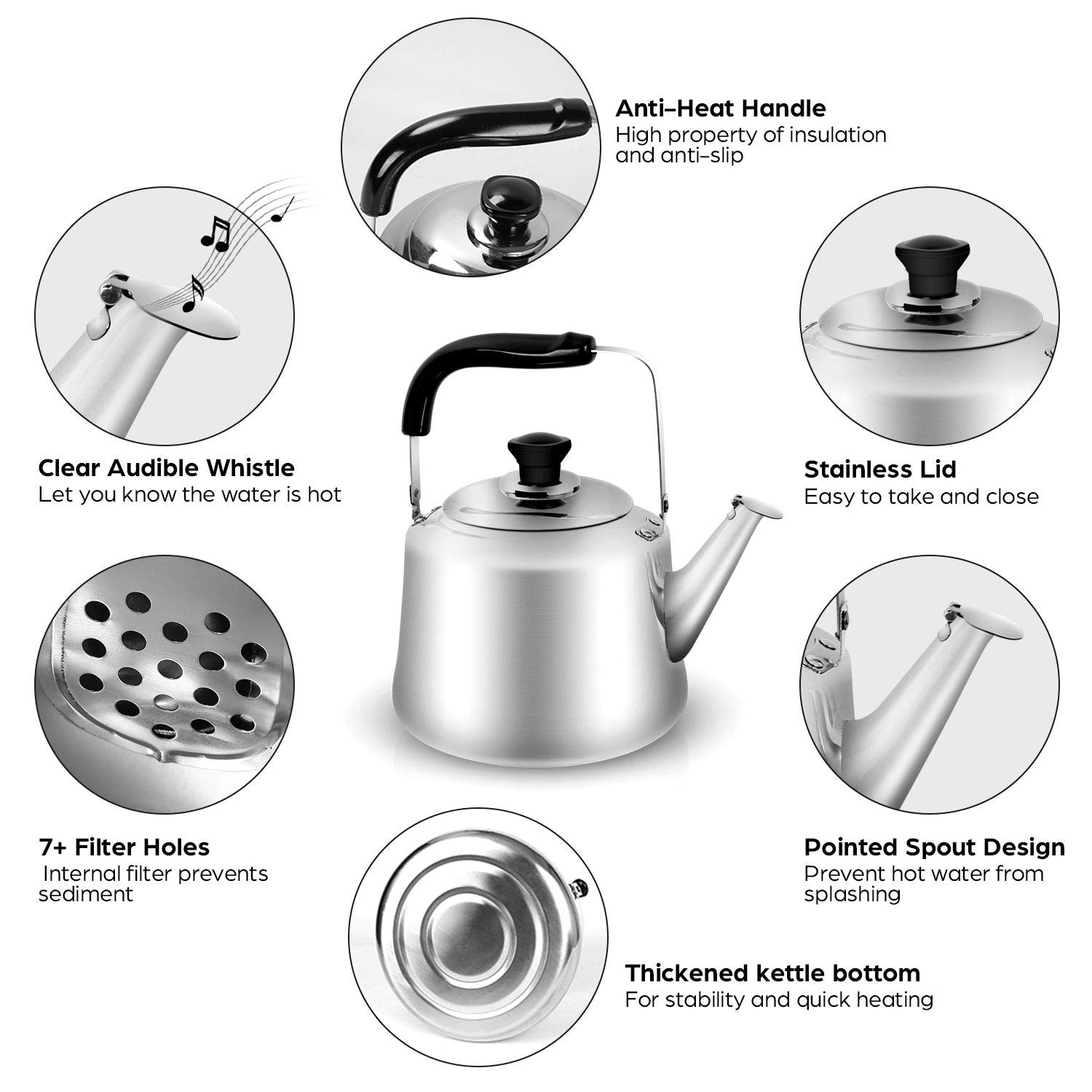 Odoland 4L Camping Kettle Set With 4 Cups, Durable Stainless Steel Camp Tea Coffee Water Pot With 4 Mugs For Hiking, Backpacking