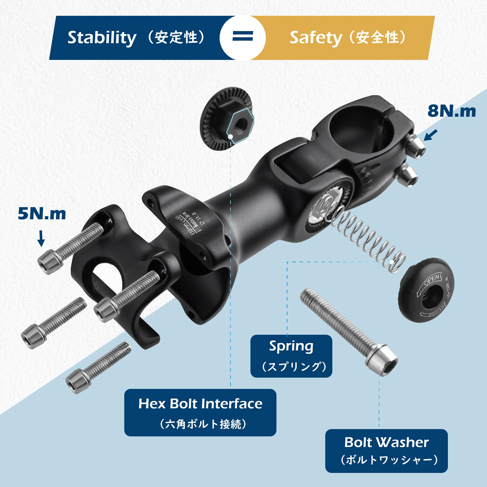 Triwonder Bike Stem 25.4 31.8 Adjustable 60 Degree 90Mm 110Mm 130Mm Bike Handlebar Extender Stem Riser Bicycle Handle Bar Extens