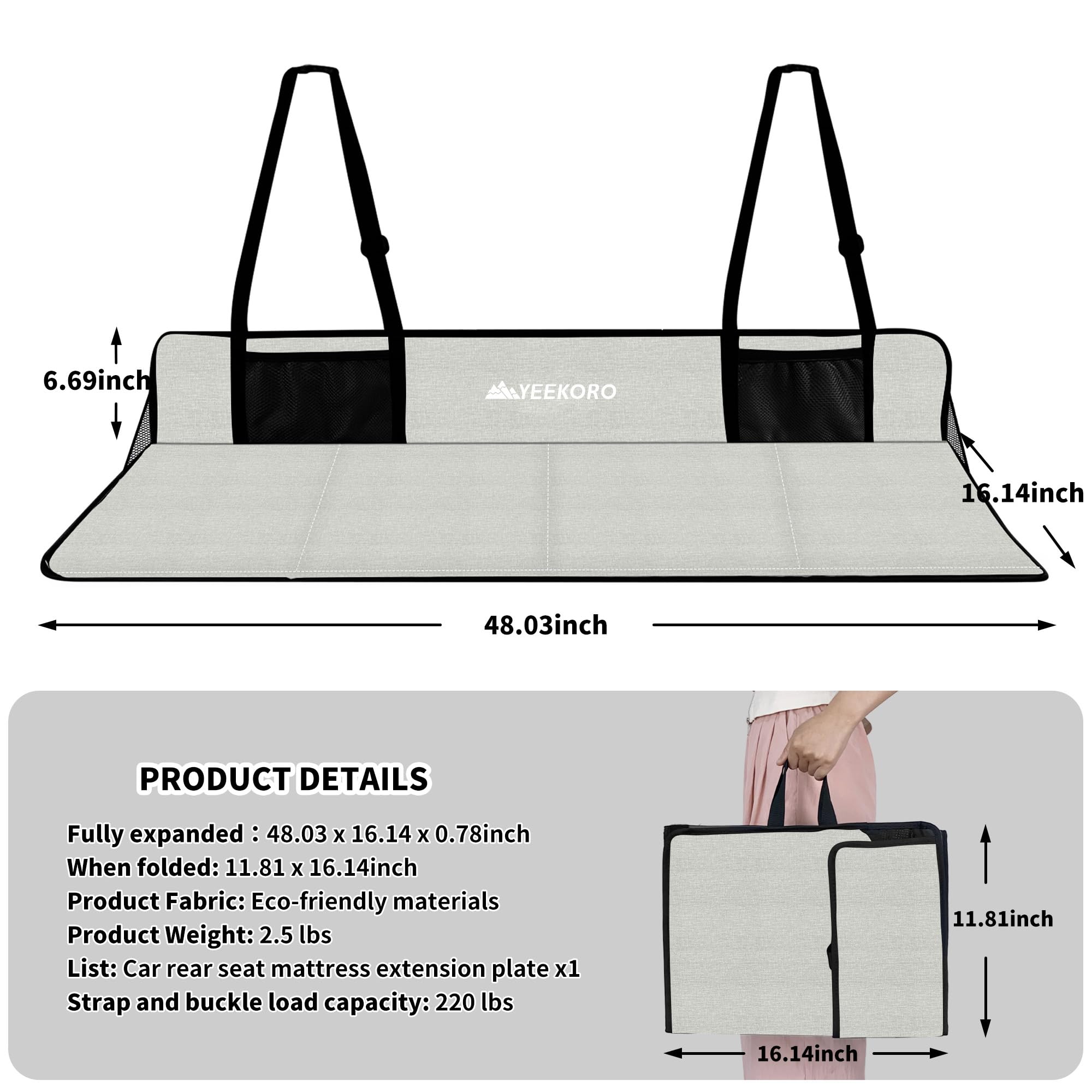 Yeekoro Car Rear Seat Mattress Extension Plate, Foldable Back Seat Extender, Portable Mattress For Sleeping, Increase Travel Tru
