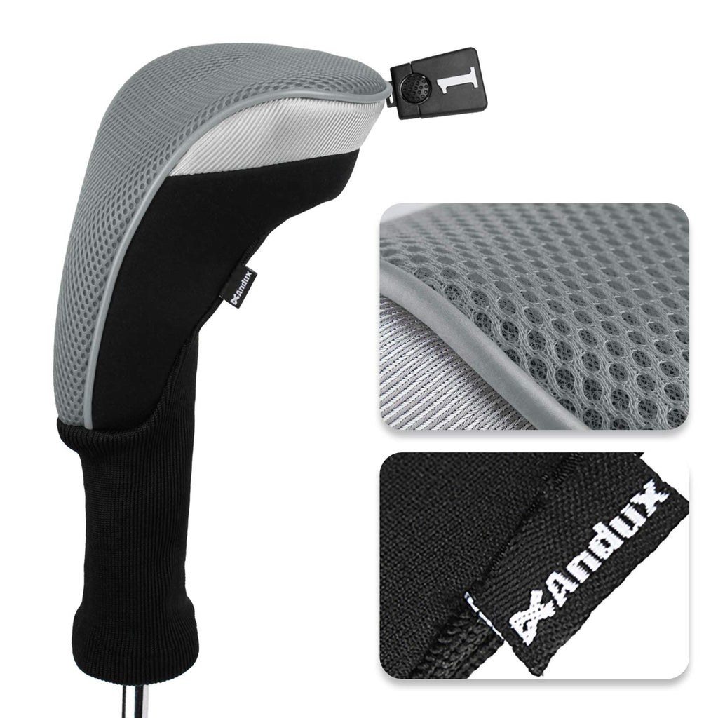 Andux 3Pcs/Set Golf 460Cc Driver Wood Club Head Covers Long Neck With Interchangeable No. Tags Grey