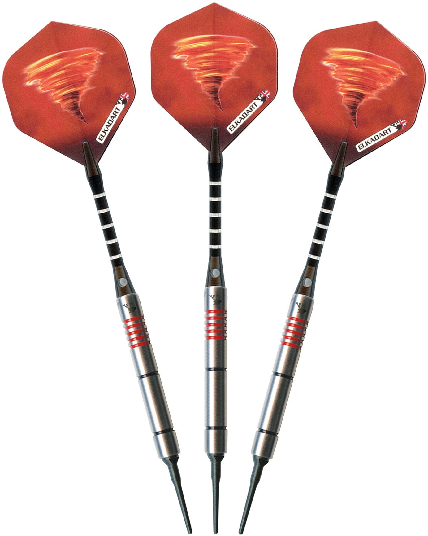 Elkadart Tornado 90% Tungsten Soft Tip Darts With Storage/Travel Case, 2 Black/5 Red Rings, 16 Grams