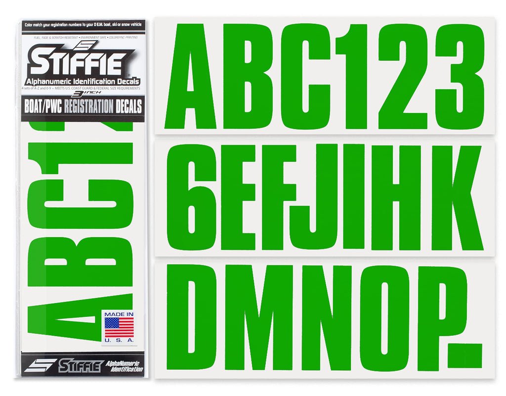 Stiffie Uniline Green 3'' Boat & Pwc Registration Decals  Numbers Letters Stickers