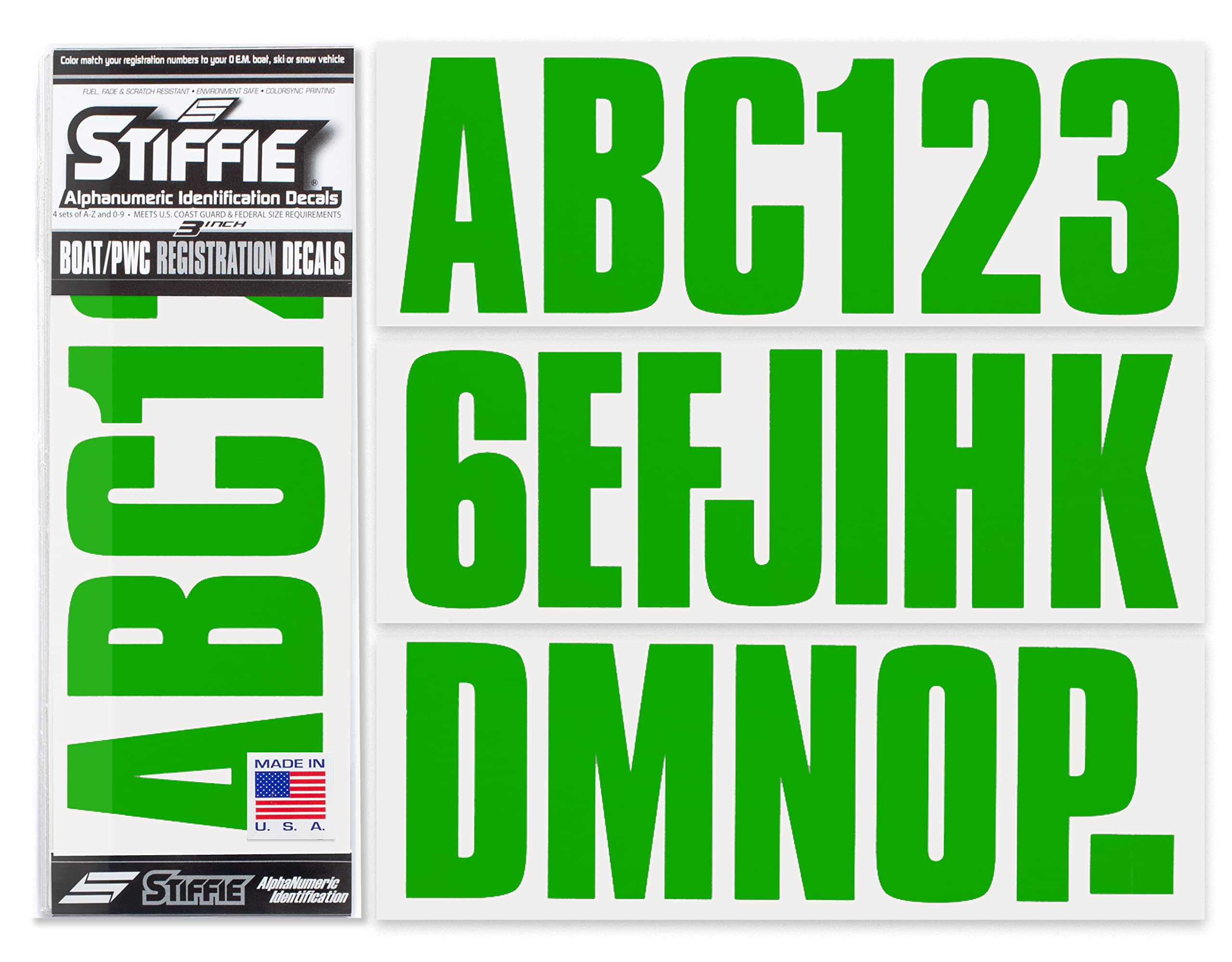 Stiffie Uniline Green 3'' Boat & Pwc Registration Decals  Numbers Letters Stickers