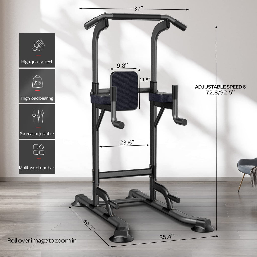 Power Tower Adjustable Height Pull Up Dip Station Multi-Function Home Strength Training Fitness Workout Station For Home Gym (K)