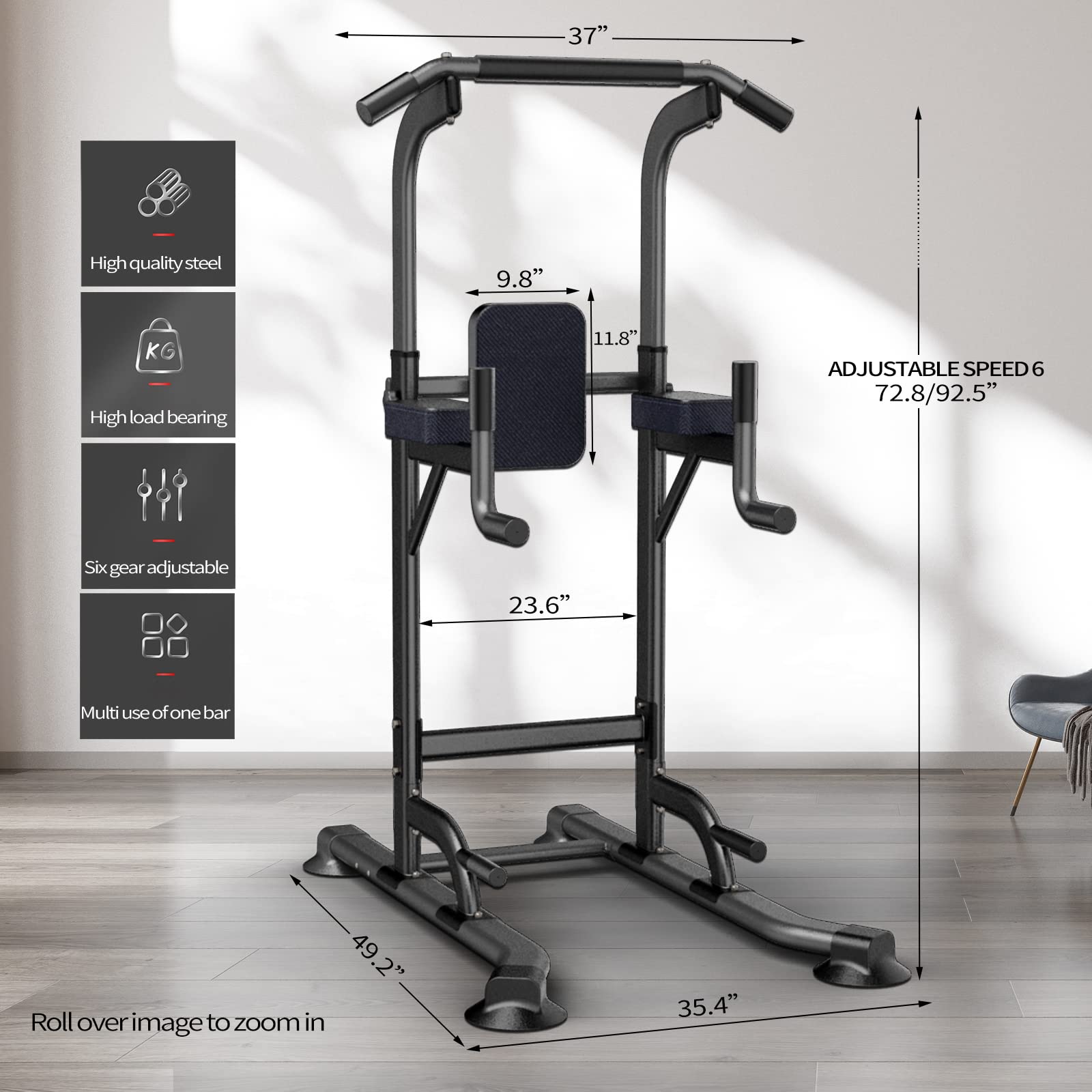 Power Tower Adjustable Height Pull Up Dip Station Multi-Function Home Strength Training Fitness Workout Station For Home Gym (K)