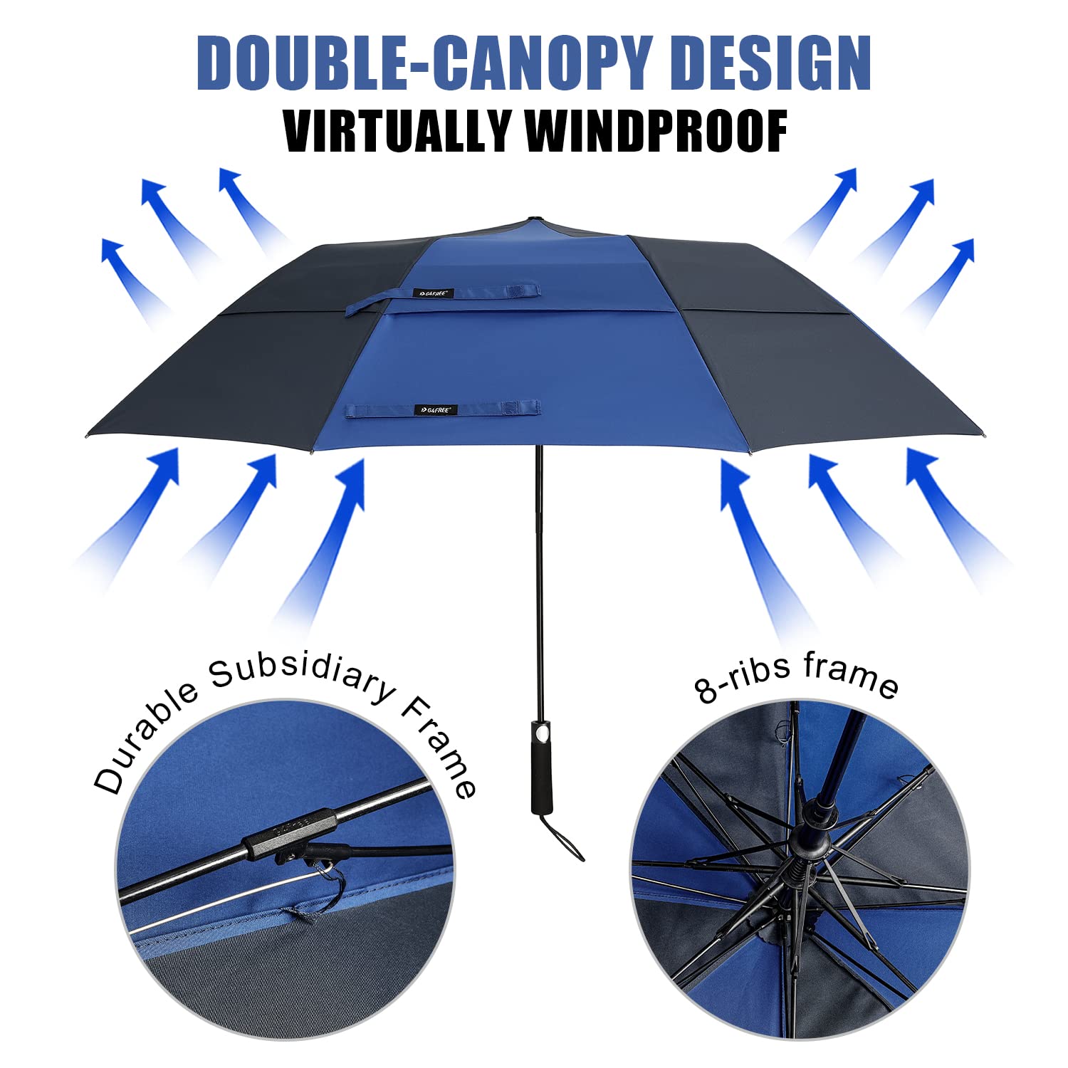 G4Free 62Inch Portable Golf Umbrella Automatic Open Large Oversize Vented Double Canopy Windproof Waterproof Sport Umbrellas(Blu