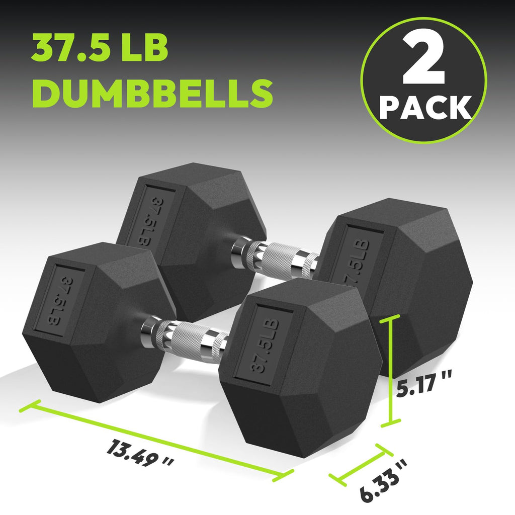 Hex Dumbbell Rubber Encased Dumbbell Strength Training Hex Dumbbell, Hand Weight For Workout & Exercise/Pair Of 37.5Lb