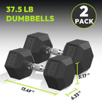 Hex Dumbbell Rubber Encased Dumbbell Strength Training Hex Dumbbell, Hand Weight For Workout & Exercise/Pair Of 37.5Lb