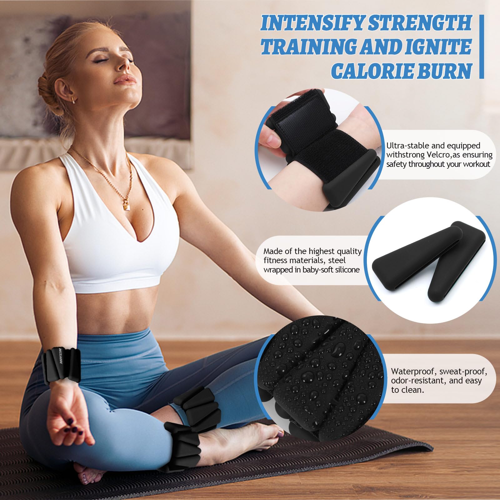 BECOJADDE Ankle Weights Set of 2 (1 lb Each) Adjustable Wrist Weights for Women Men Wearable Arm Leg Weight for Pilates, Running