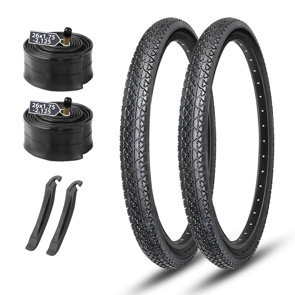 2-Pack Cruiser Bike Tires Set: Mohegia 26X2.125 Inch (57-559 Mm) Folding Tires, Inner Tubes,And Tire Levers Replacement Kit For