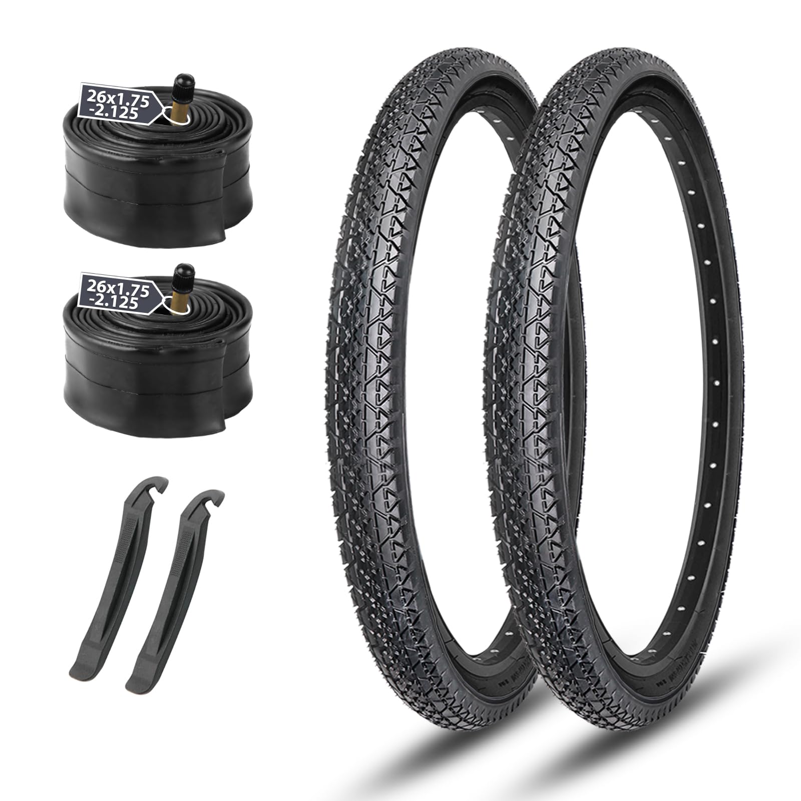 2-Pack Cruiser Bike Tires Set: Mohegia 26X2.125 Inch (57-559 Mm) Folding Tires, Inner Tubes,And Tire Levers Replacement Kit For