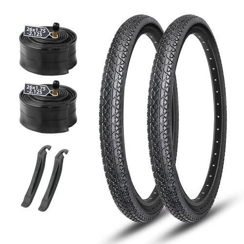 2-Pack Cruiser Bike Tires Set: Mohegia 26X2.125 Inch (57-559 Mm) Folding Tires, Inner Tubes,And Tire Levers Replacement Kit For