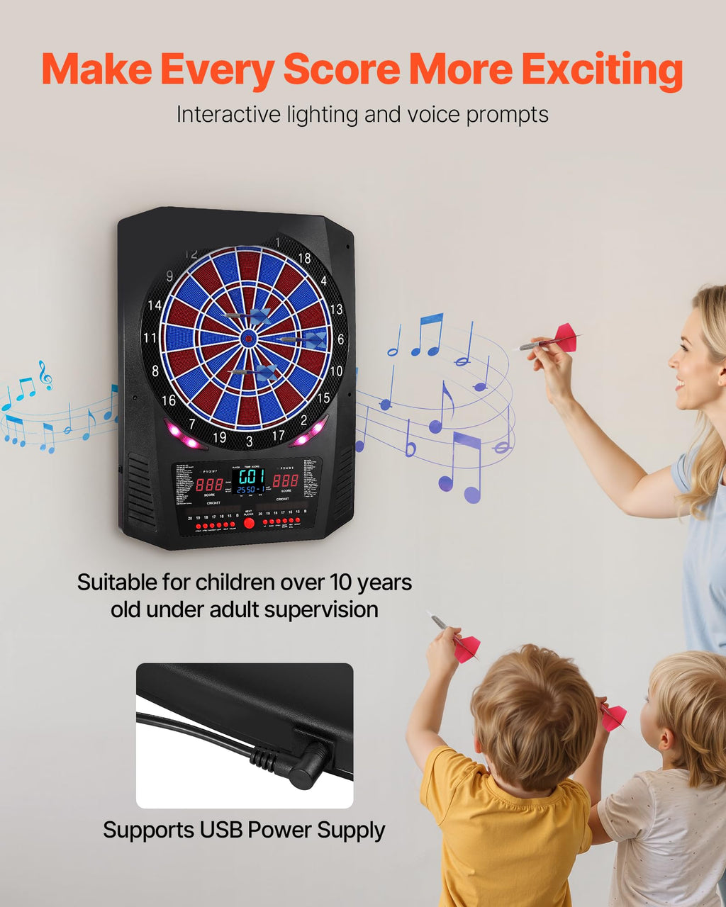 VEVOR Electronic Dart Board, 13.5 Target Dartboard with 45 Games & 474 Variations for Up to 8 Players, 6 Dart Shafts with Flight