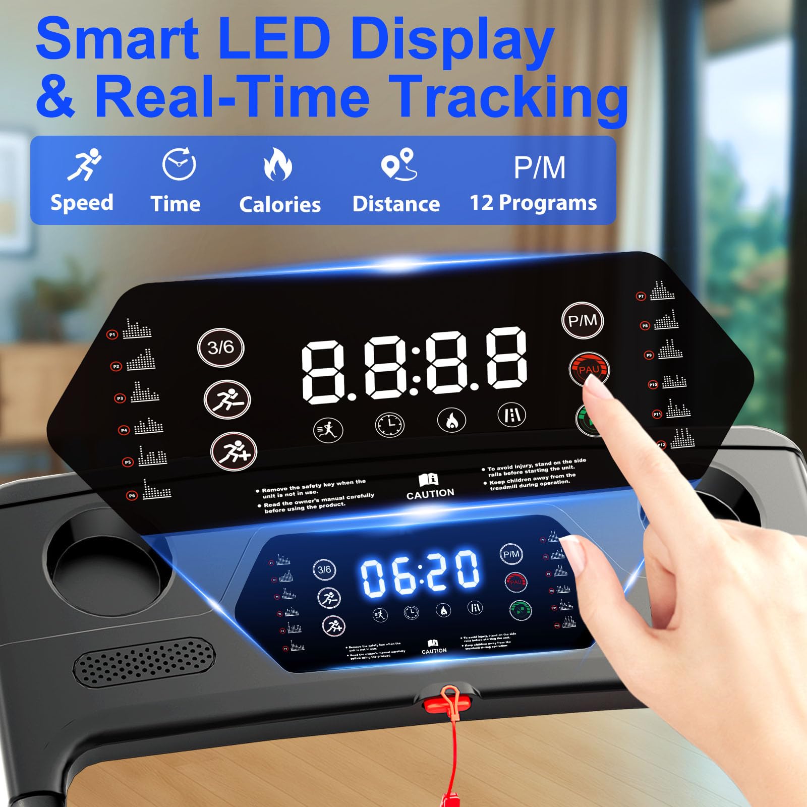 Treadmill with 8% Incline, Walking Pad Treadmill with Handle Bar, Portable Folding Treadmills for Running and Walking, 3.0HP Bru