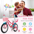 Baby Joy Kids Bike, 14 Inch Children Bicycle W/Basket, Doll Seat, Colorful Streamers, Training Wheels, Adjustable Seat & Handleb