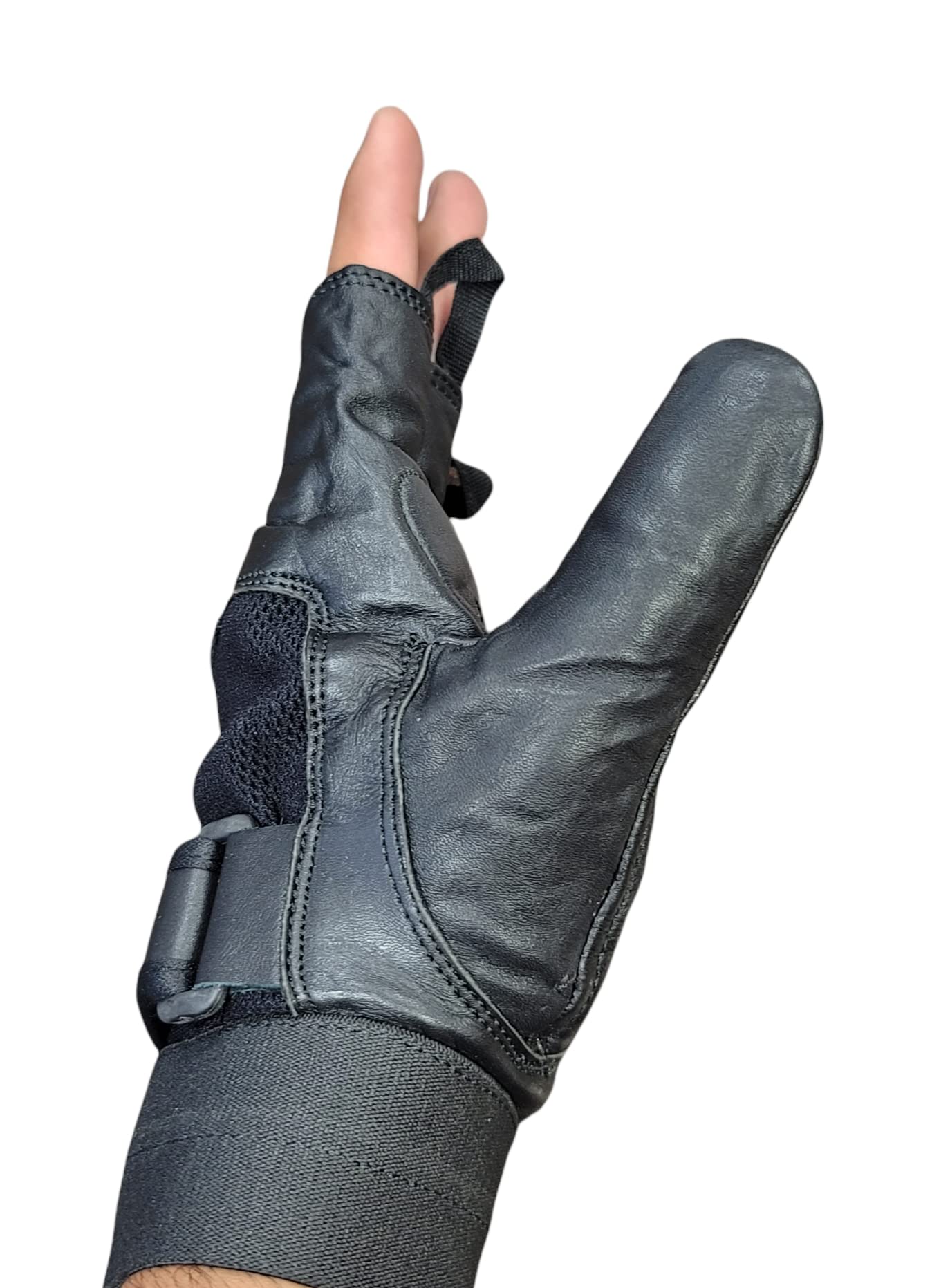 Prime Sports Leather Padded Spandex Fingerless Weight Lifting Training Cycling Driving Wheelchair Gloves-022 (Large)