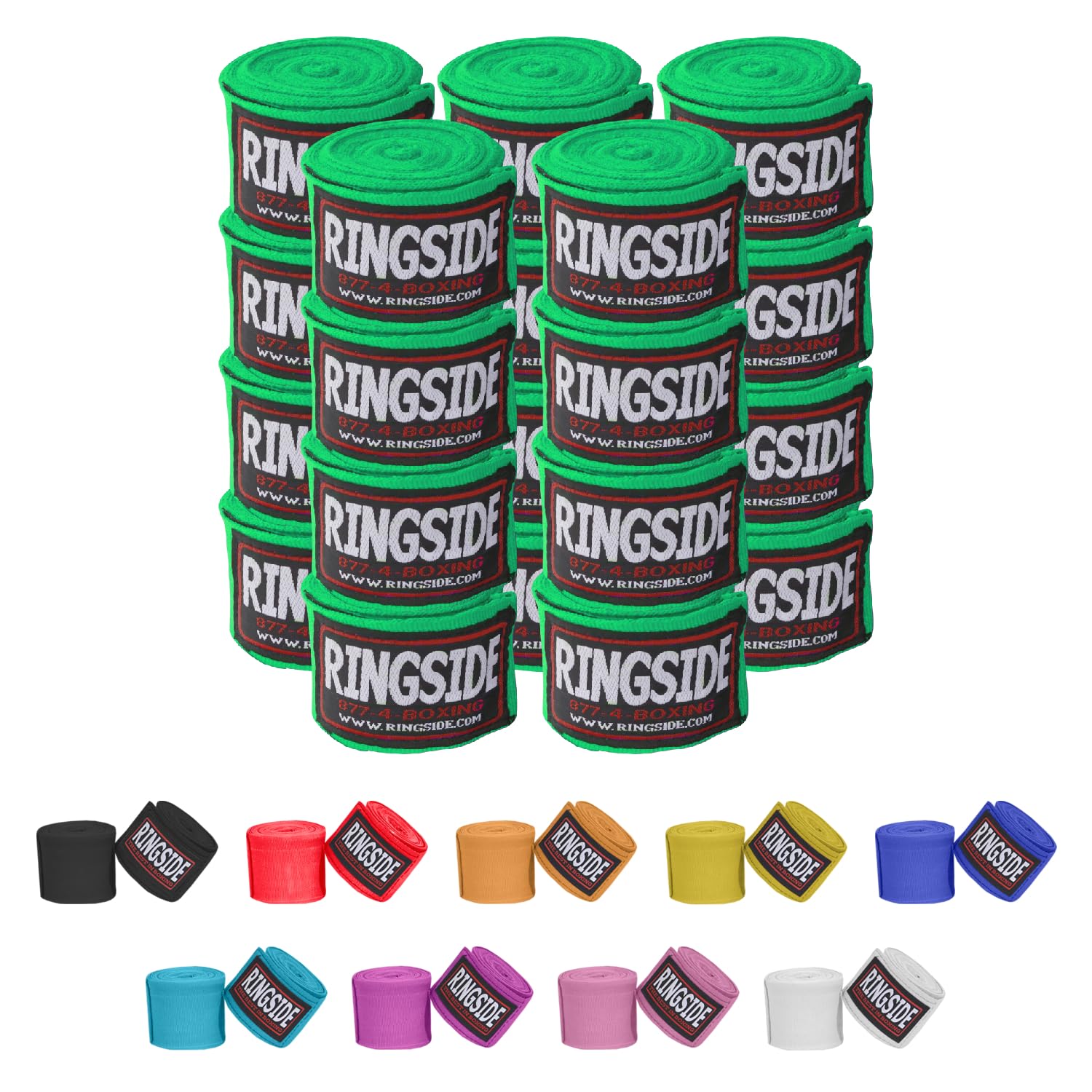 Ringside Mexican Style Boxing Hand Wraps, Neon Green, 180'' (10 Pairs Pack)