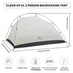 Naturehike Cloud Up Ul 2 Person Backpacking Tent, Double Layer Two Person Tent With Footprint, 15D Nylon Waterproof Ultralight T