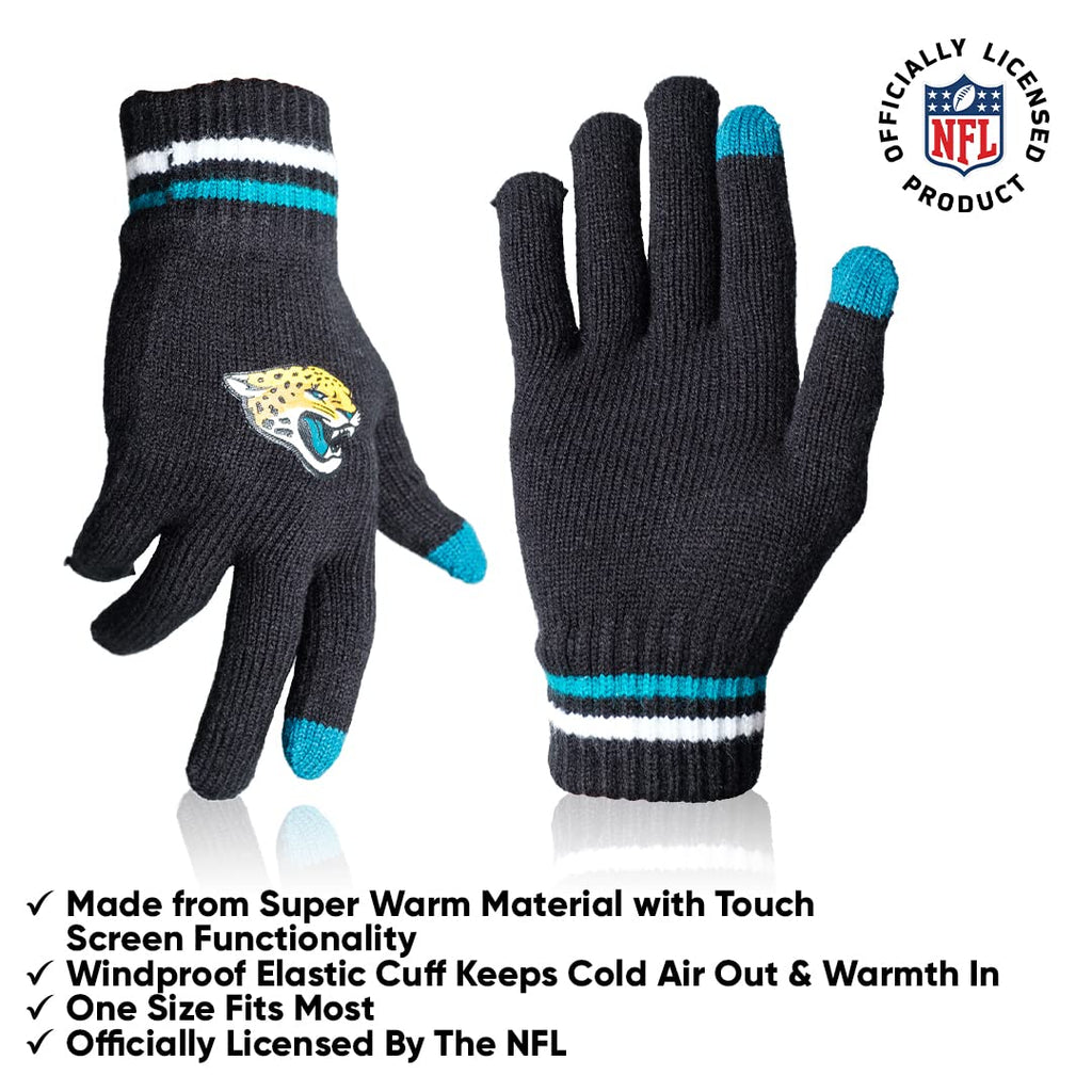 Ultra Game Nfl Mens Womens Super Soft Winter Beanie Knit Hat With Extra Warm Touch Screen Gloves, Jacksonville Jaguars, Team Col