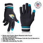 Ultra Game Nfl Mens Womens Super Soft Winter Beanie Knit Hat With Extra Warm Touch Screen Gloves, Jacksonville Jaguars, Team Col