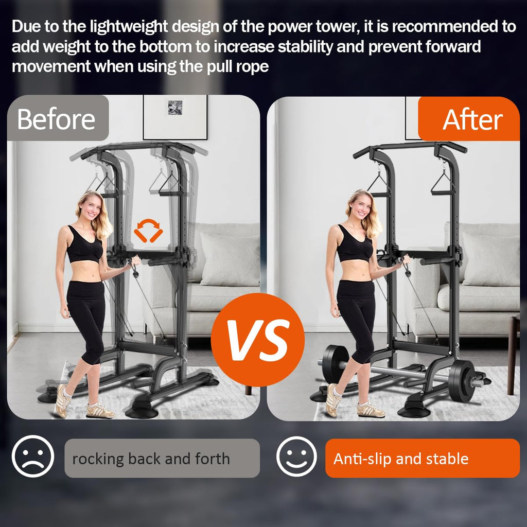 Bounabay Power Tower Dip Station Pull Up Bar For Home Adjustable Height Multifunctional Home Strength Training Fitness Exercise