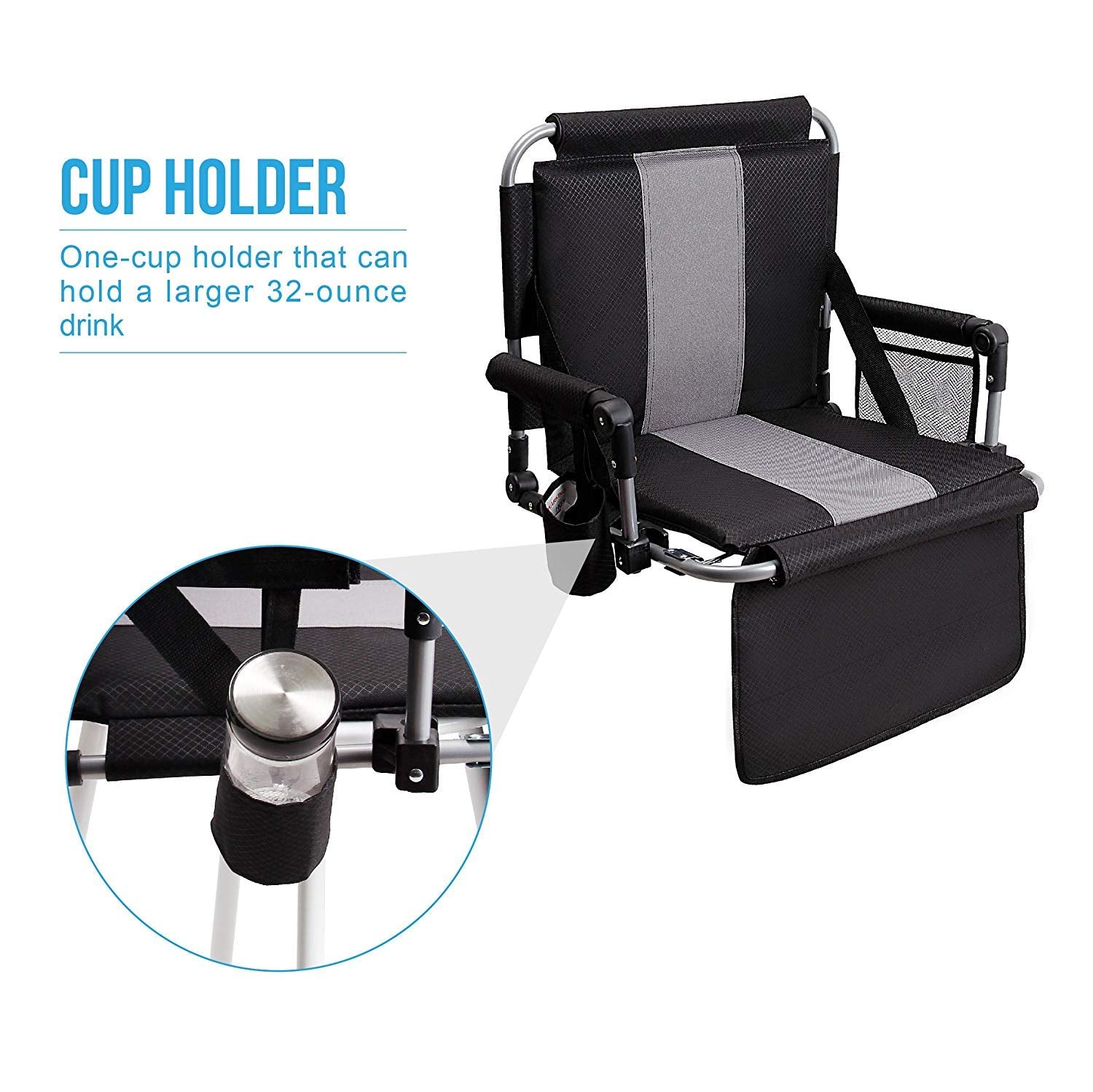 Alpha Camp Stadium Seat Chair For Bleachers With Back & Arm Rest (Black Grey)