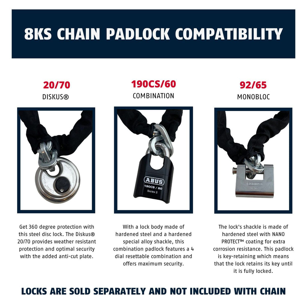 Abus Hardened Steel 8Ks 2 Foot 5/16'' Thick Square Security Chain For Bikes, Containers, Trailers, Atv'S, Motorcycles And Person