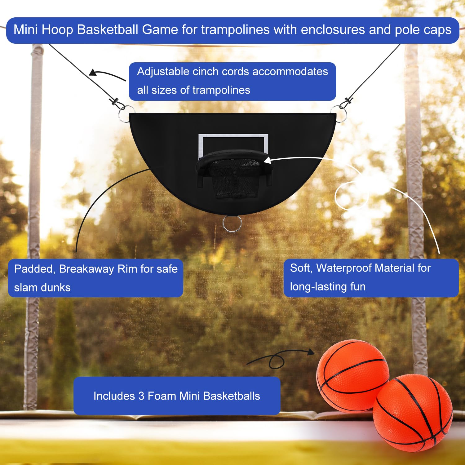 Toymis Trampoline Basketball Hoop, Breakaway Rim For Dunking Trampoline Basketball Attachment With Mini Basketballs Trampoline A