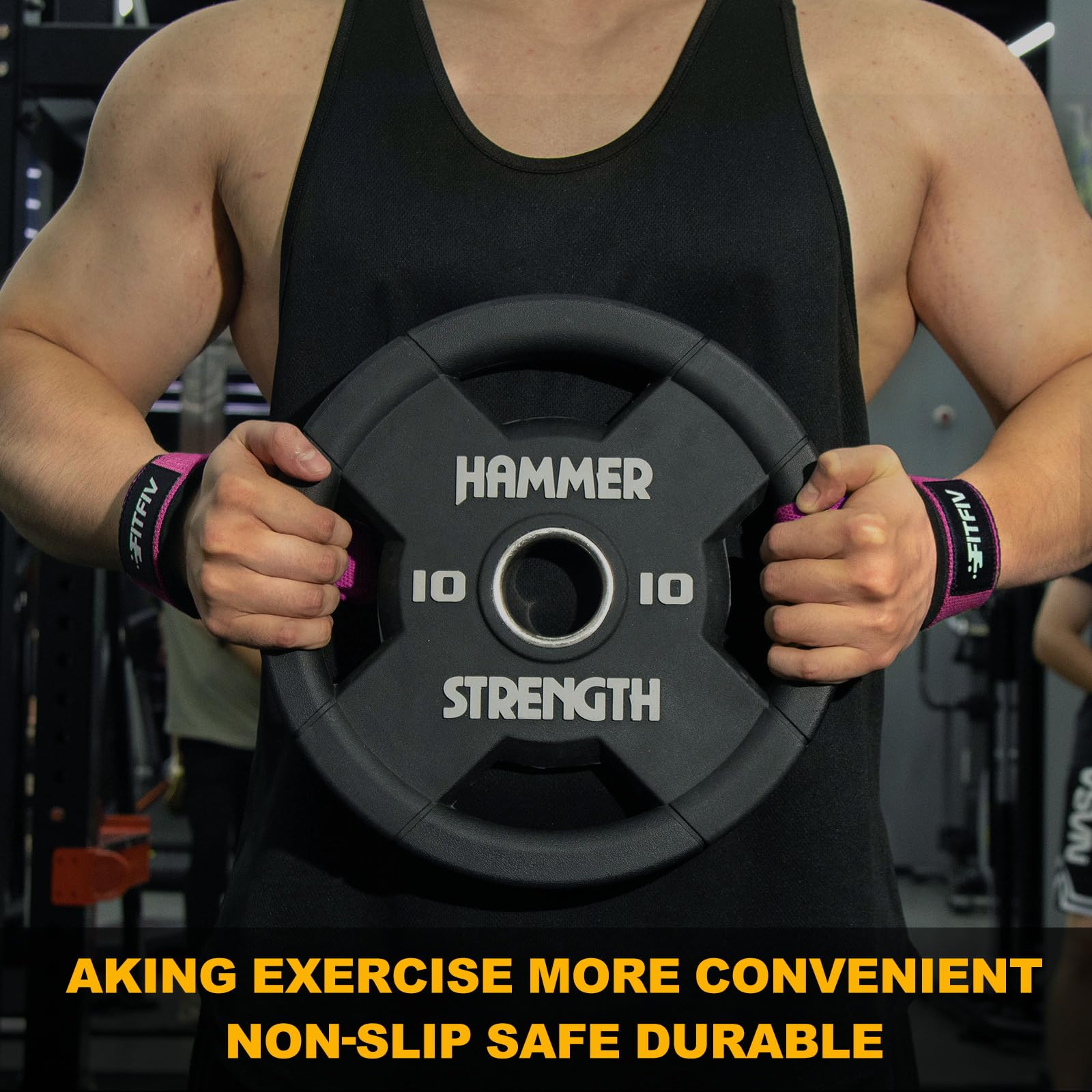 FITFIV Lifting Straps for Weightlifting, Lifting Wrist Straps for Gym Strength Training, Neoprene-padded Wrist Cushion - Men & W